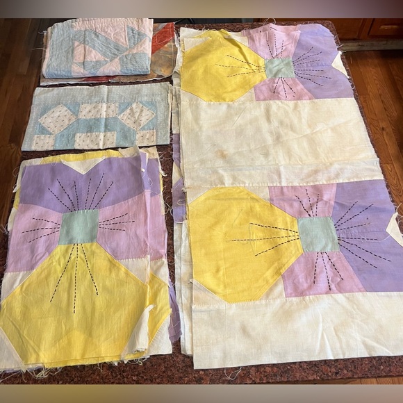 Colorful Patchwork Quilt Pieces and vintage patchwork pillowcase - Picture 2 of 9